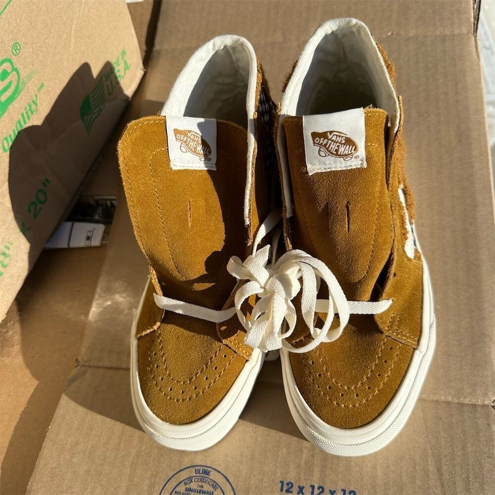 Vans Sk8-Hi Tapered High Top Sneakers Tufted Check Brown Womens 6.5 Mens 5 - Picture 4 of 10